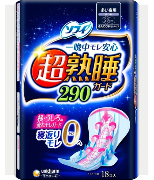 Unicharm Sofy Super Sound Sleep Ultra Fit Anti-Leakage Nighttime Sanitary Pads with Wings (29cm) 18 pcs Unicharm Sofy Super Sound Sleep Ultra Fit Anti-Leakage Nighttime Sanitary Pads with Wings (29cm) 18 pcs